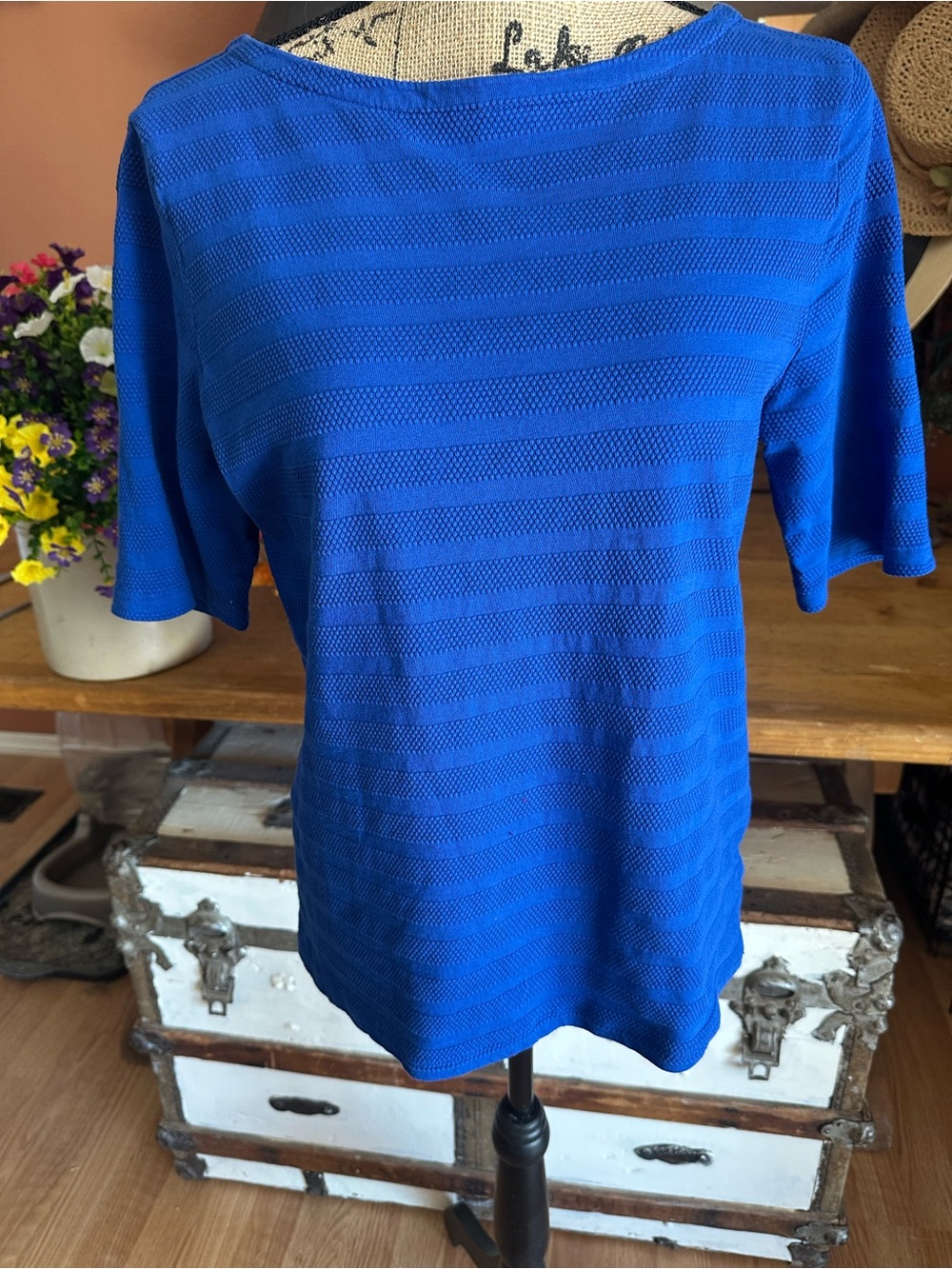 Charter Club Royal Blue Textured Pima Cotton Top SIZE L